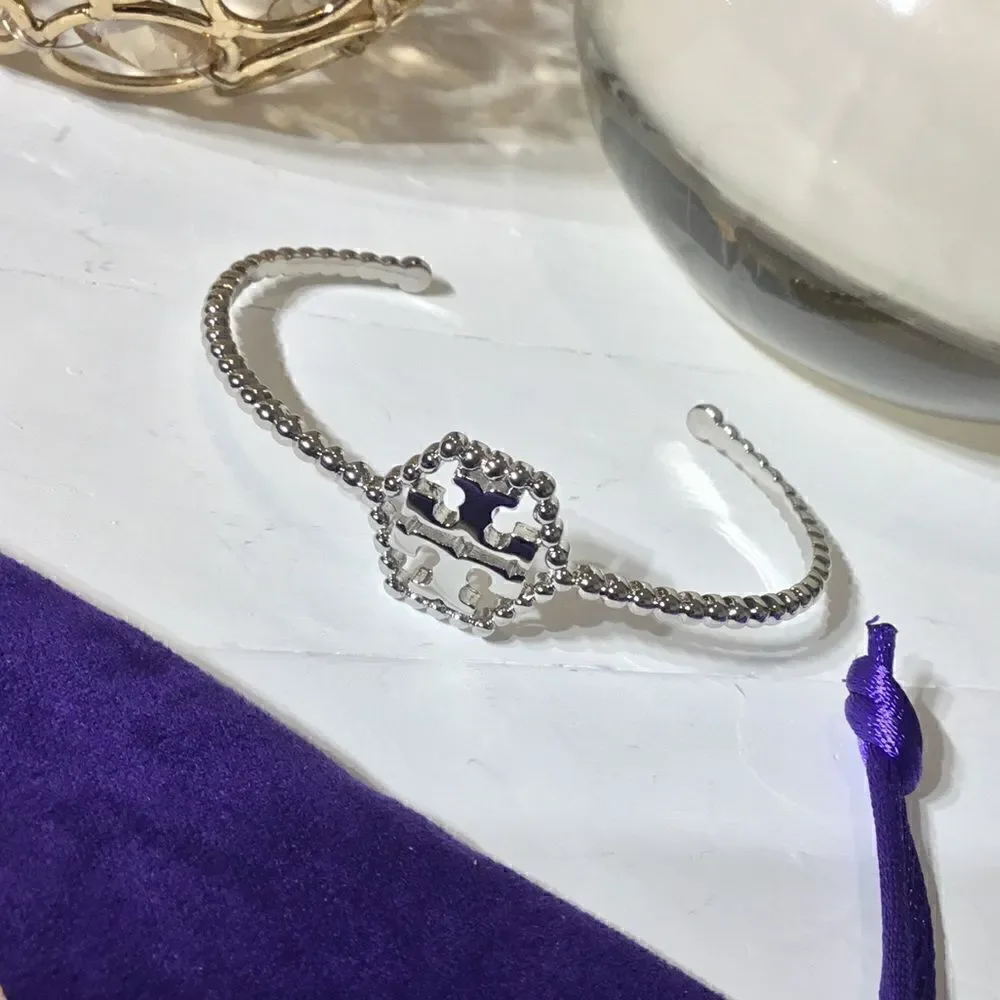 TORY BURCH HEXAGON SILVER OPEN BRACELET